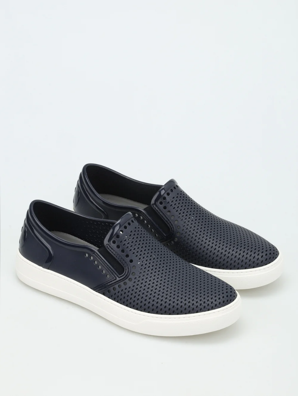 Salvatore Ferragamo 'Perforated Fury' Blue Rubber Boat Shoes Size US 9